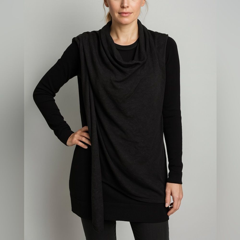 All Saints Black Gray Draped Front Long Sleeve Cardigan Sweater Size 0